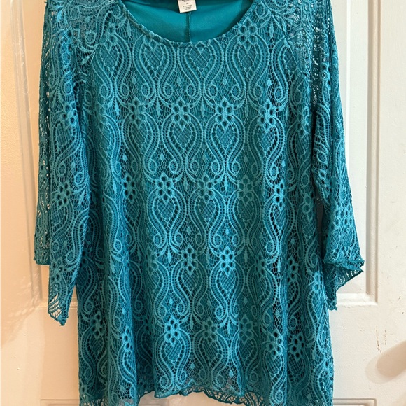 Brittany Black Tops - Brittany Black Teal Lace Blouse
